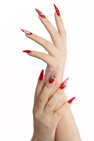 Röda långa naglar — Stockfoto