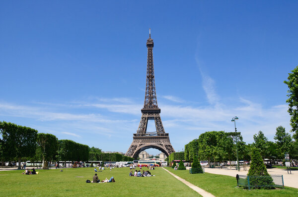 Eiffel Tower and Champ de Mars in Paris. The World Heritage Site
