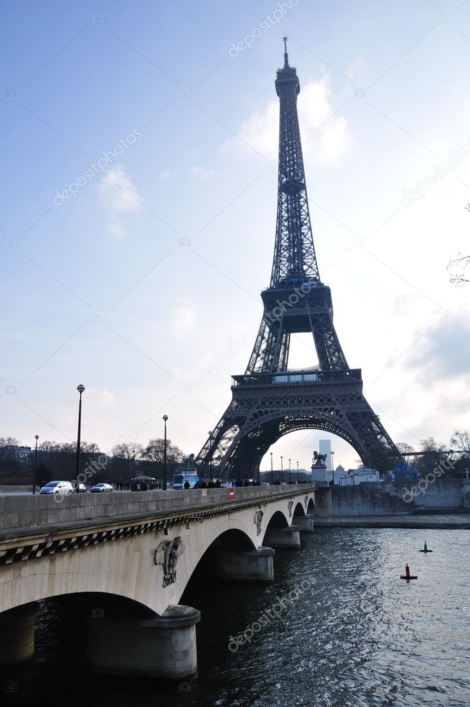 Eiffel Tower and Jena Bridge in Paris