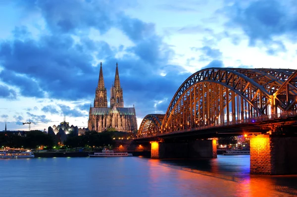Cathedral Hohenzollern Bridge Twilight Cologne Germany — Stock Photo, Image