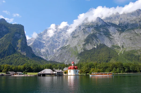 stock image Monastery of St.Bartholomae and Watzmann