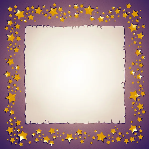 Gyllene stjärnor och pappers ark ram — Stockfoto