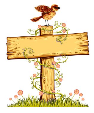 Wooden board with bird. clipart