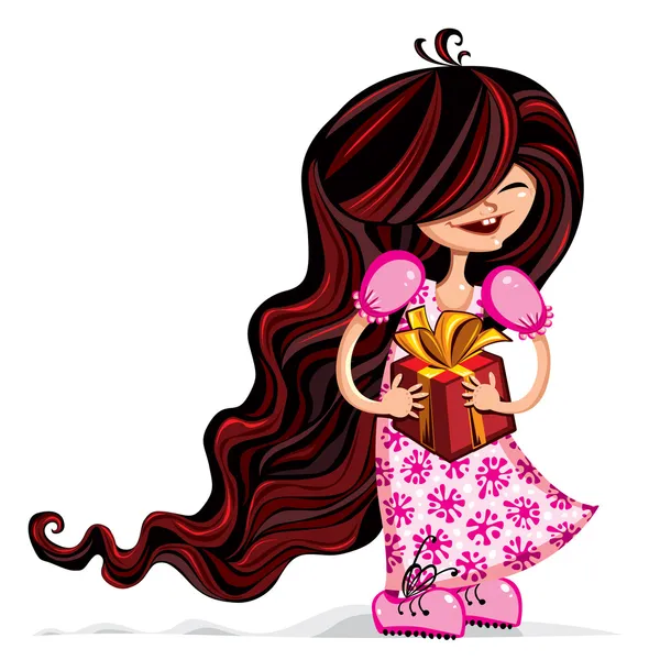Little girl with gift box. — Stock Vector