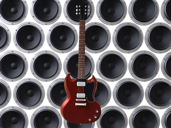 Gitarr framför högtalare — Stockfoto