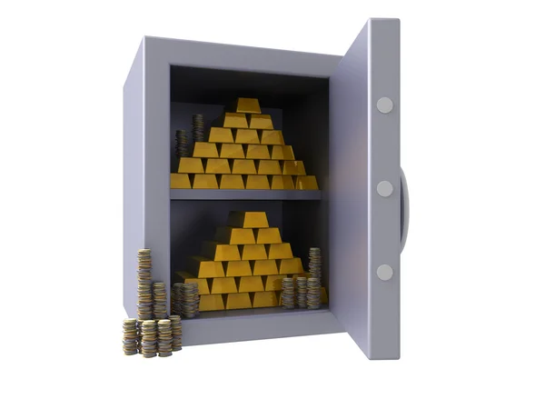 3D bank vault filled with gold bars — Stock Photo, Image