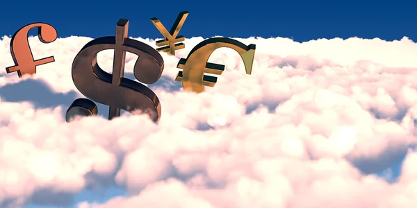 Símbolos de moeda 3D flutuante Imagens De Bancos De Imagens