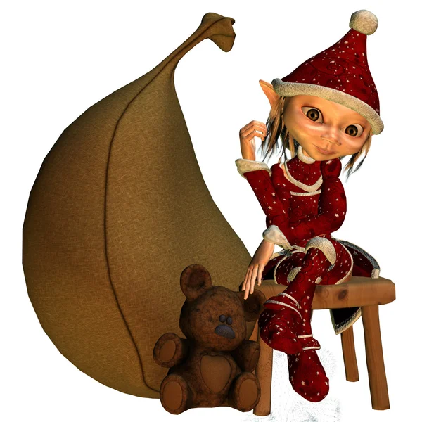 Elfo ragazza come un aiuto di Natale — Foto Stock
