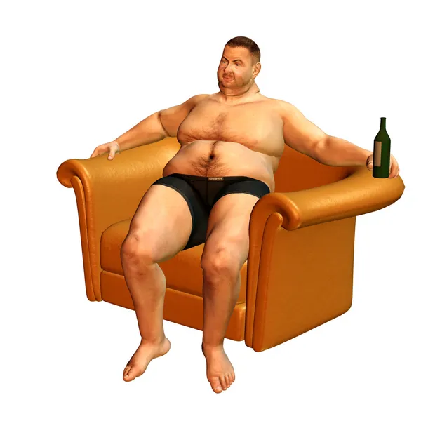 Tlustý muž sedící v křesle — Stock fotografie