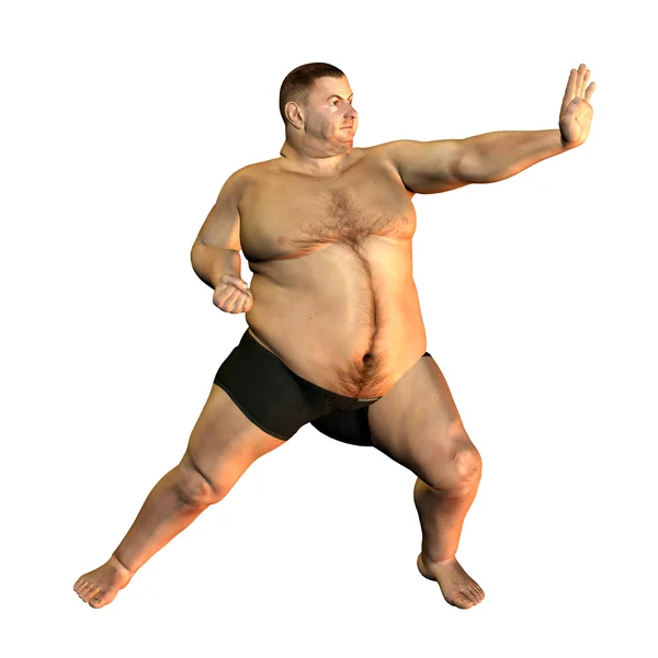 Tlustý muž v sportovní póze — Stock fotografie