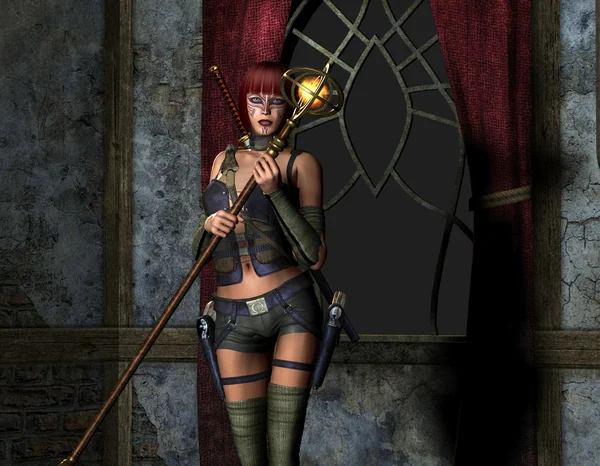 魔法の杖で武装した女性 — ストック写真
