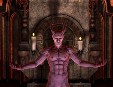 Devil in front of a dark Shrine clipart