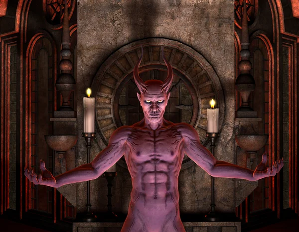 Diabo na frente de um Santuário escuro — Fotografia de Stock