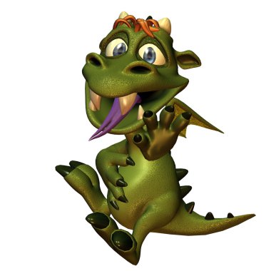3d rendering of a small dragon with full stomach in comic style as illustration clipart