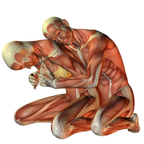 Muscle man hugging woman from behind