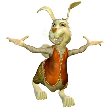 3d rendering of a white rabbit as an illustration in welcome pose clipart