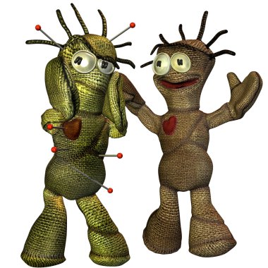 3d rendering of two voodoo dolls in greeting as illustration clipart