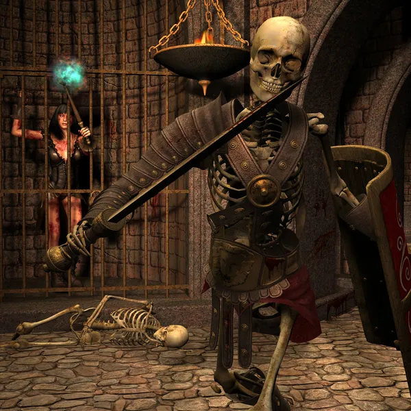 Guerreiros de esqueleto na masmorra — Fotografia de Stock