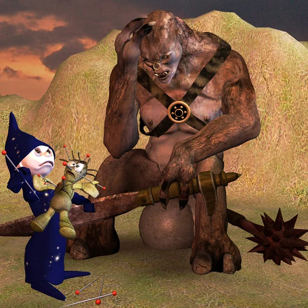 Weergave Van Een Kleine Tovenaar Die Beoefend Voodoo Als Illustratie — Stockfoto