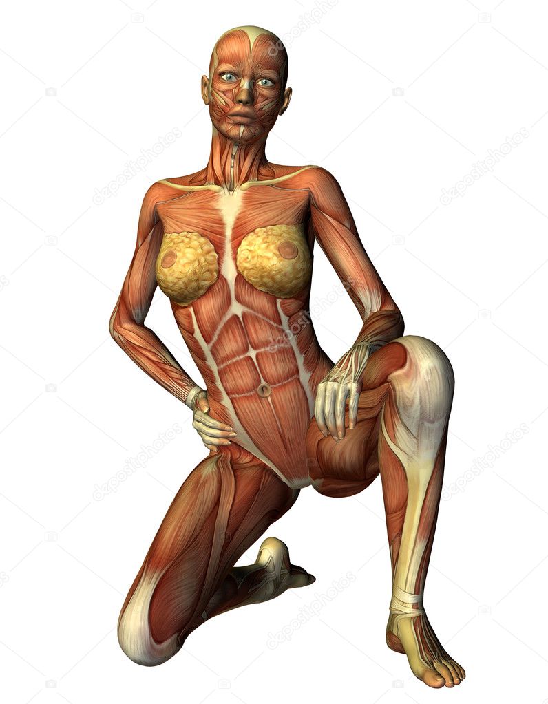 Muscle woman on one knee