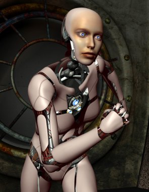 bir çalışan robotlar kadının 3D rendering
