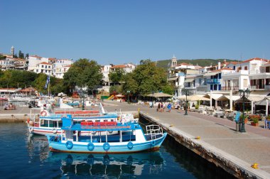 Boats in Skiathos harbor clipart