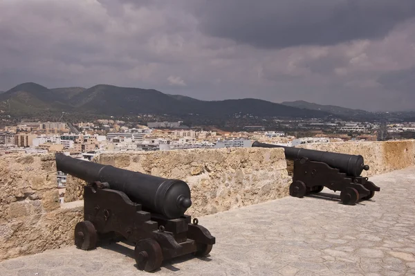stock image Old medieval cannon in ibiza fortress