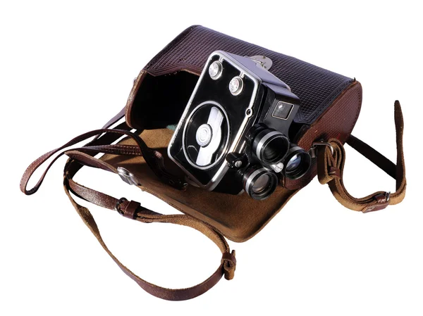 Câmera de filme com uma caixa de couro — Fotografia de Stock