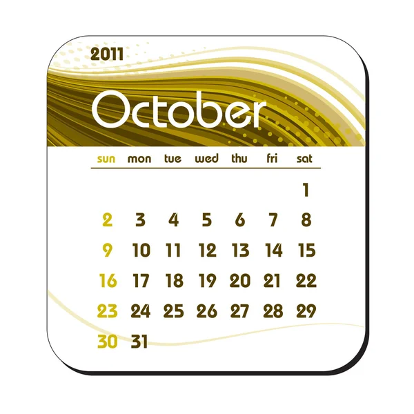Kalender 2011. Oktober . - Stok Vektor