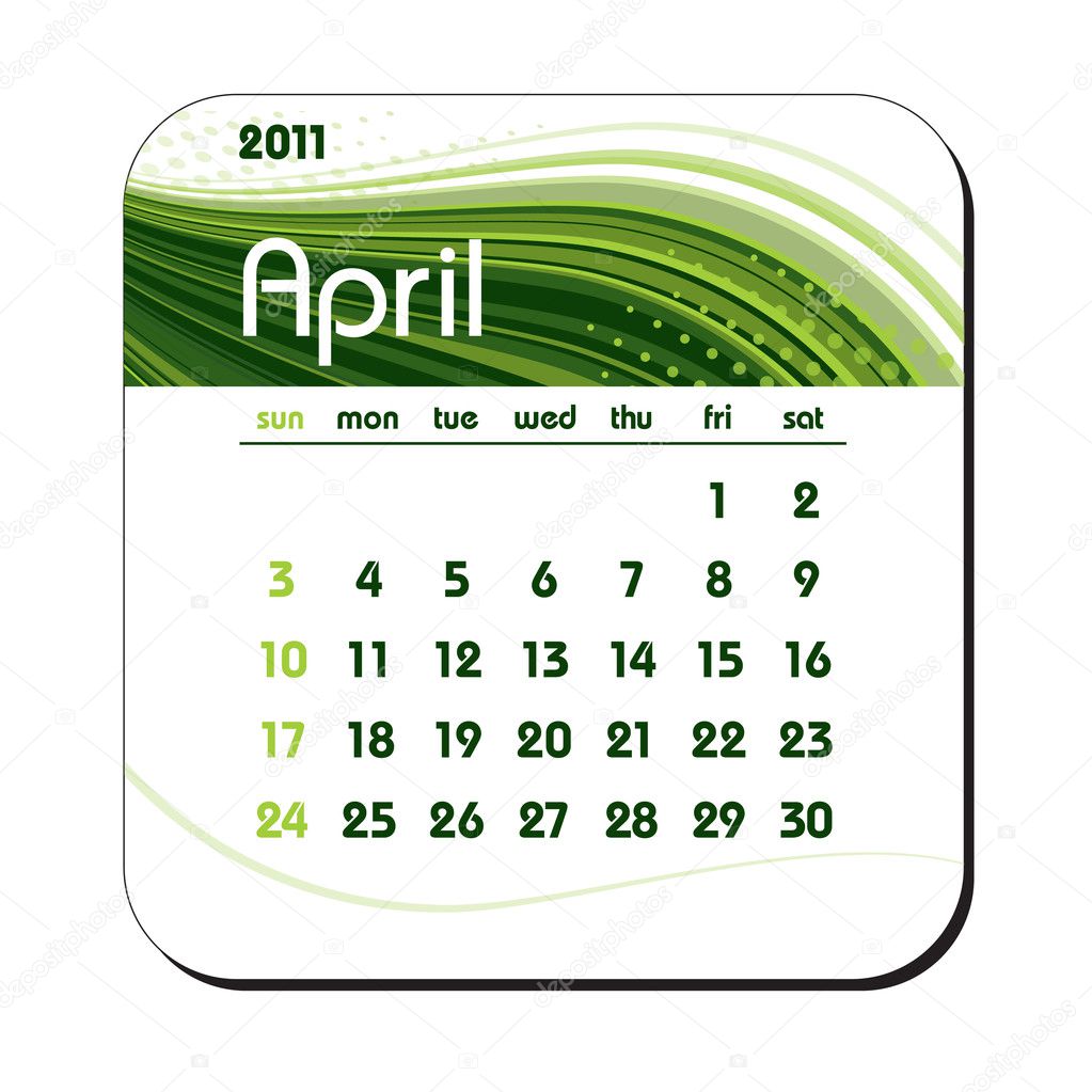 2011 Calendar. April.