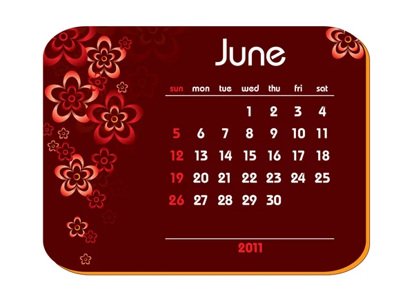 Calendario 2011. Junio . — Archivo Imágenes Vectoriales