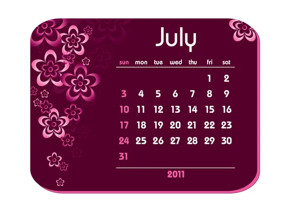 Calendario 2011. Julio . — Archivo Imágenes Vectoriales