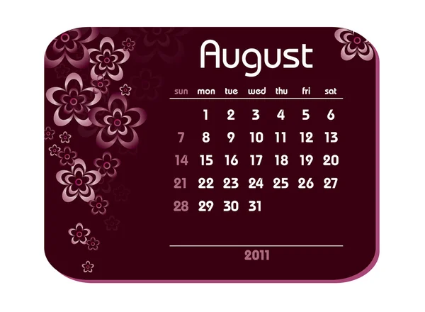 Calendario 2011. Agosto . — Archivo Imágenes Vectoriales