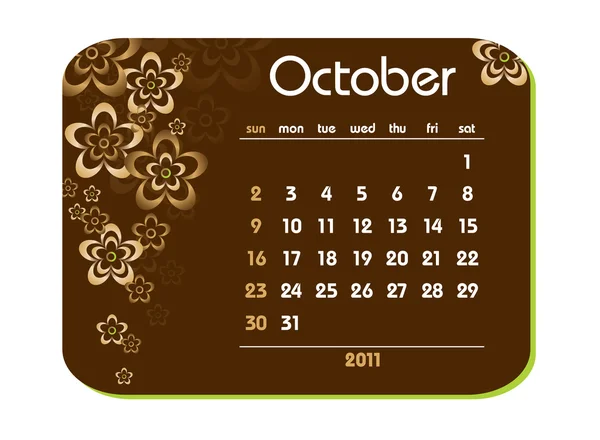 Kalendarz 2011. października. — Wektor stockowy