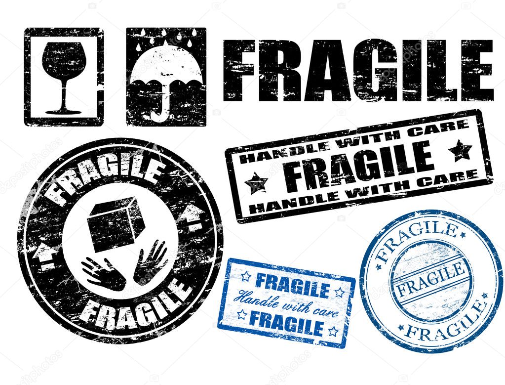 Fragile signs and stamps