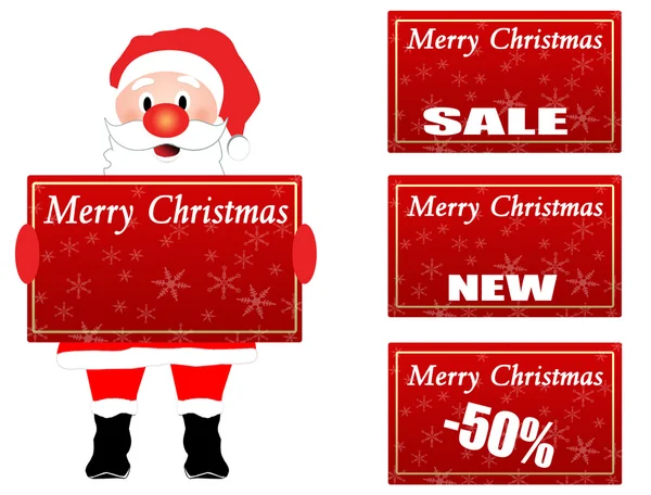 Santa claus houden een label chrsistmas — Stockvector