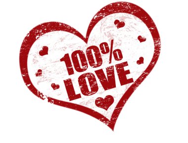 One hundred percent love vector grunge stamp clipart