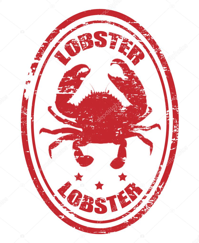 Grunge rubber stamp with lobster shape, and the word lobster written inside the stamp