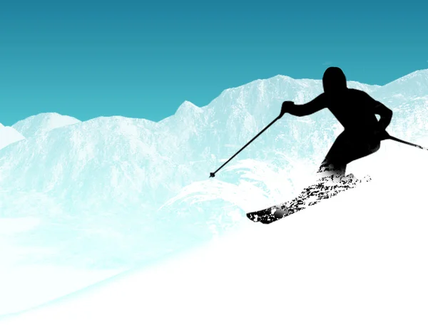 Skifahrer-Silhouette in den Bergen — Stockvektor