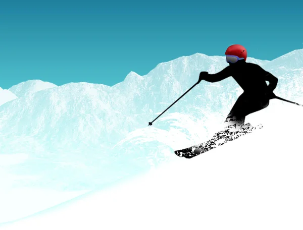 Vectorillustratie Met Het Silhouet Van Skiër Bergen — Stockvector