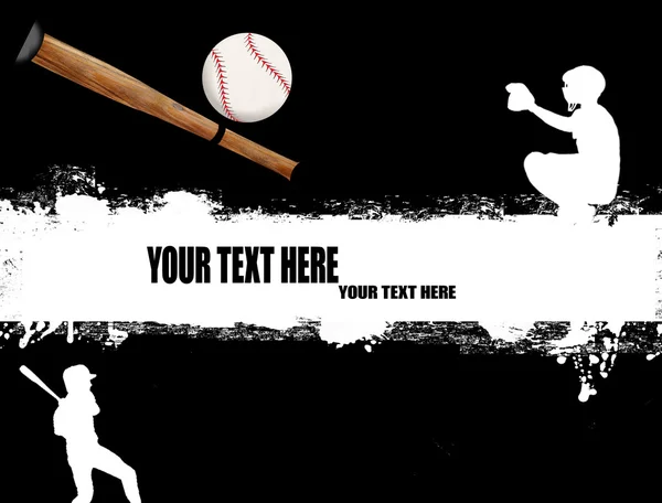 Grunge Baseball Poster Mit Spielern Auf Schwarz Weiß Vektorillustration — Stockvektor