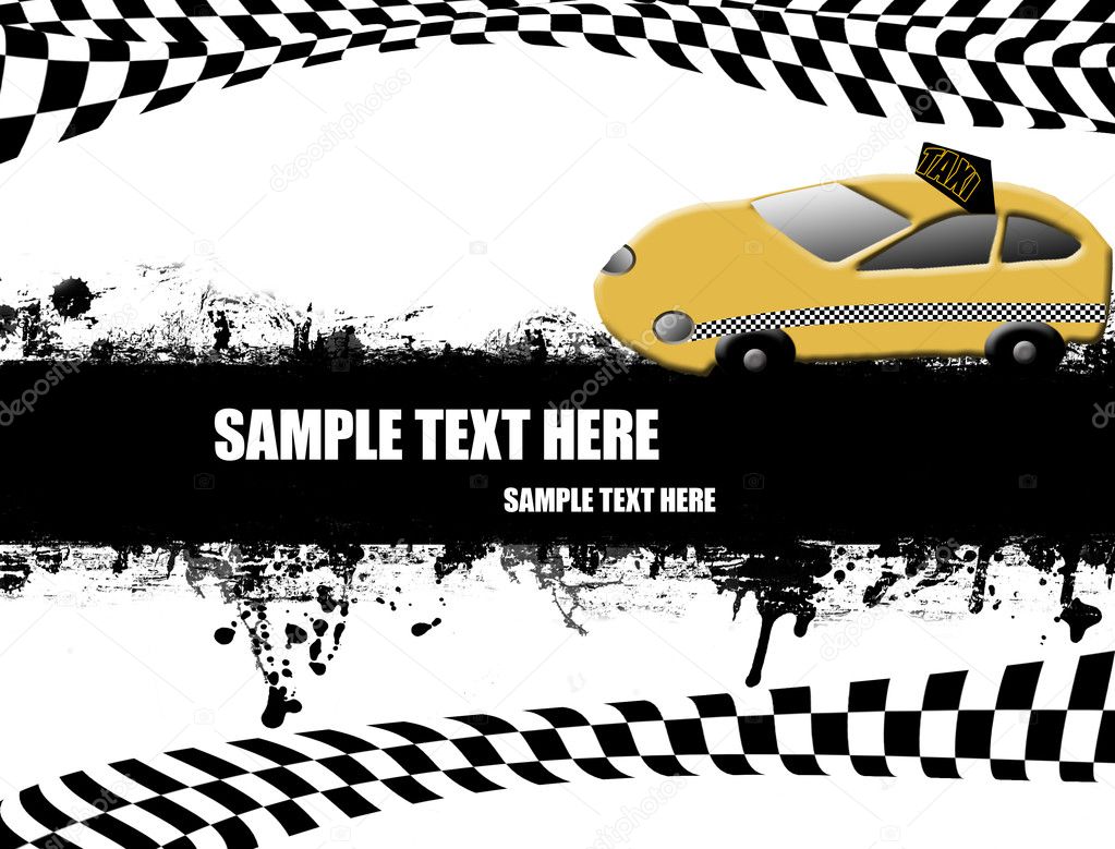 Grunge poster with orange taxi on black and white,vector illustration