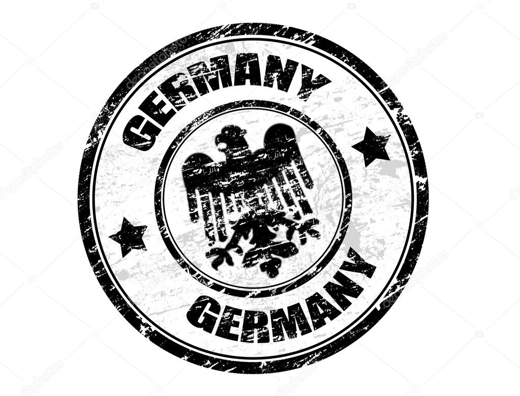 Black grunge rubber stamp with the german coat of arms and the name of Germany written inside the stamp