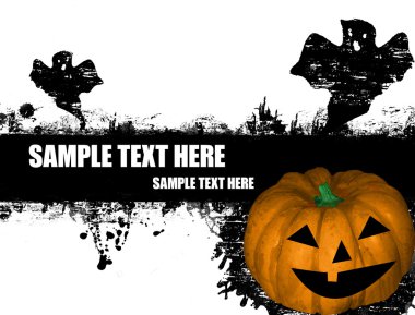 Grunge Halloween poster with pumpkin and ghost on black and white,vector illustration clipart