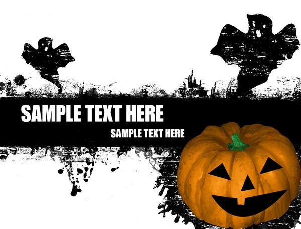 Affiche Grunge Halloween Avec Citrouille Fantôme Sur Noir Blanc Illustration — Image vectorielle