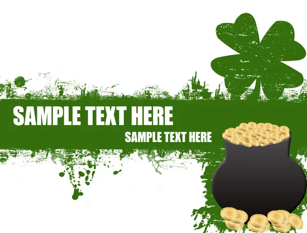 Grunge 圣帕特里克节海报用锅金币和三叶草 矢量图 — 图库矢量图片