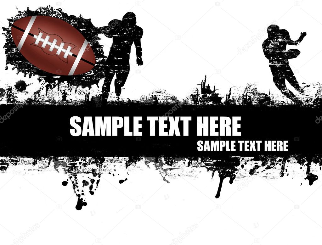 Grunge american football poster with players and ball on black and white,vector illustration