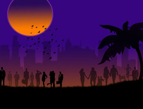 Εικόνα Φόντου Σκιαγραφία Του Έναs Τρυφερός Ζευγάρια Στο Όμορφο Ηλιοβασίλεμα — Διανυσματικό Αρχείο