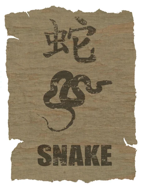 Ícone Zodíaco Serpente Textura Lona Velha — Fotografia de Stock