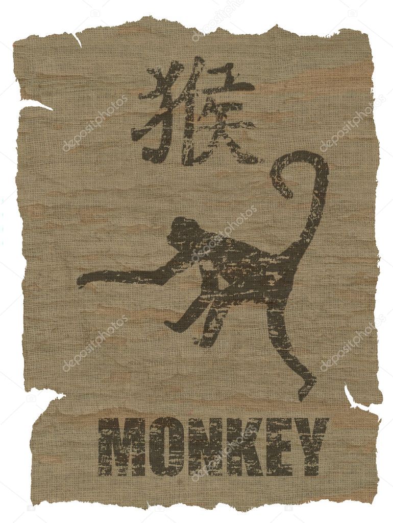 Monkey Zodiac icon on texture of old canvas